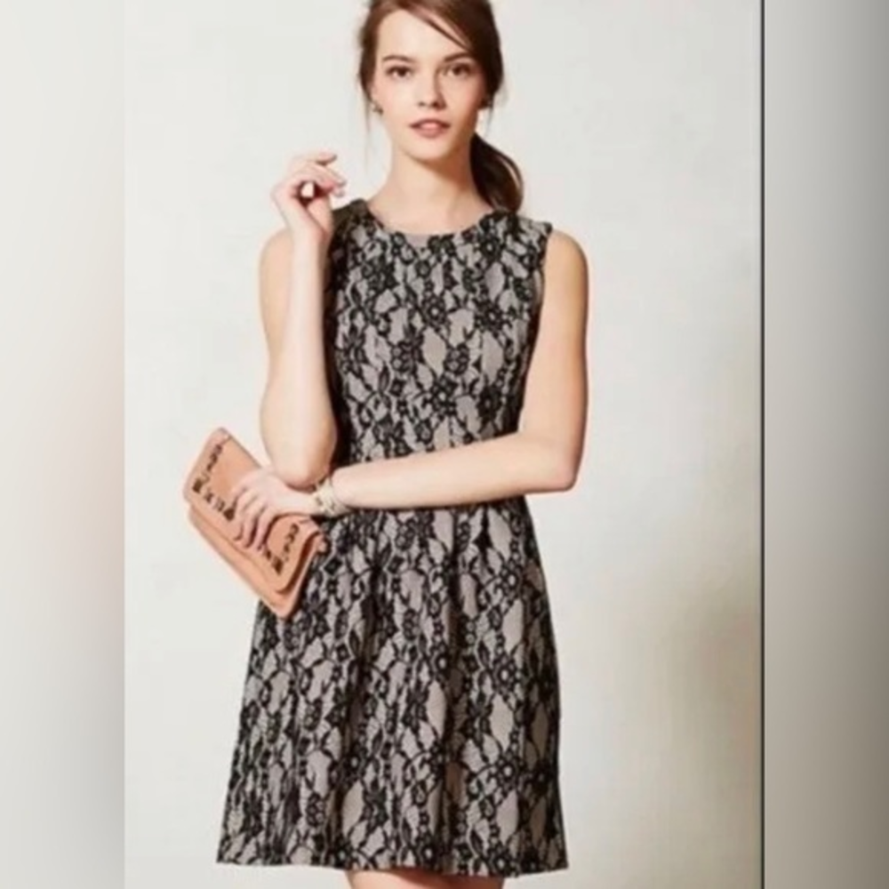 Anthropologie HD in‎ Paris Violente Lace Fit and Flare Dress XS